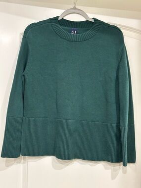 GAP Women's Dark Teal Crewneck Sweater with Rib Hem